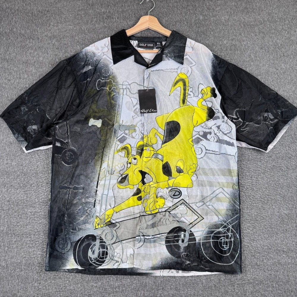 Vintage Delf Button Shirt Men XL Rap Hip Hop Mafia See Through Punk Rave Y2K NWT